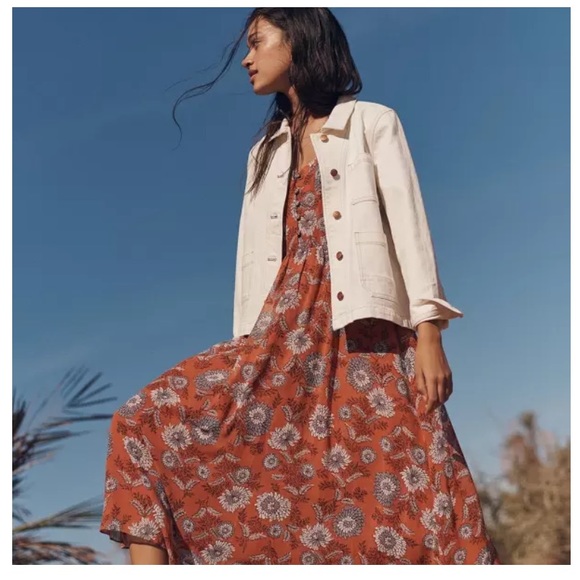 Madewell Dresses & Skirts - Madewell Button Front Midi Dress Gathered Blooms Sheer Puff Romantic Floral